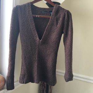 wool tight v neck brown sweater moda international